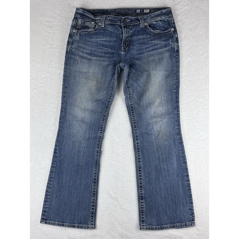 Miss Me Jeans Women's Blue Bootcut Mid Rise Jeans Size 34 (36 Measured)